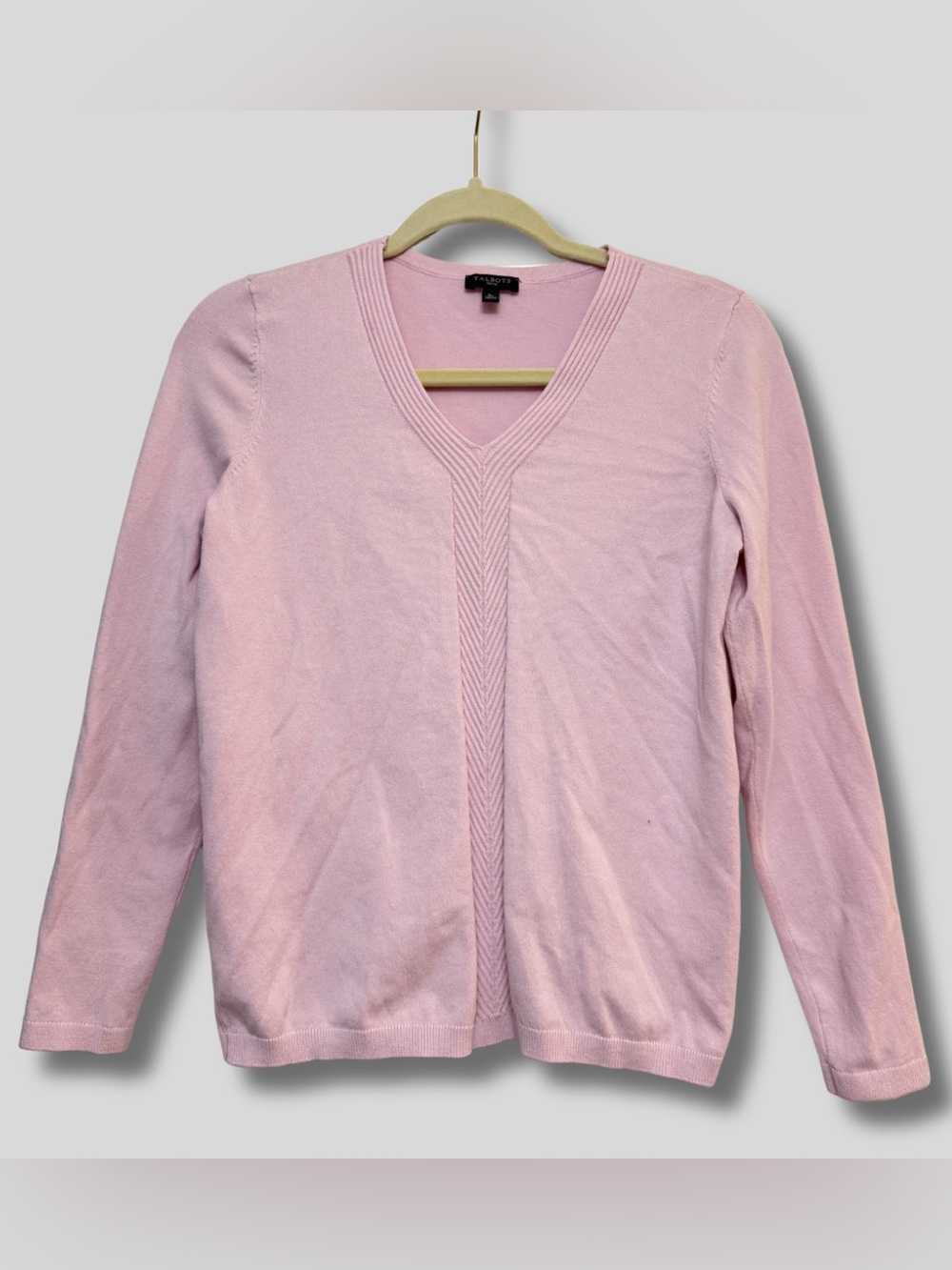 Talbots Light Pink V-Neck Rib-Trim Sweater Petite